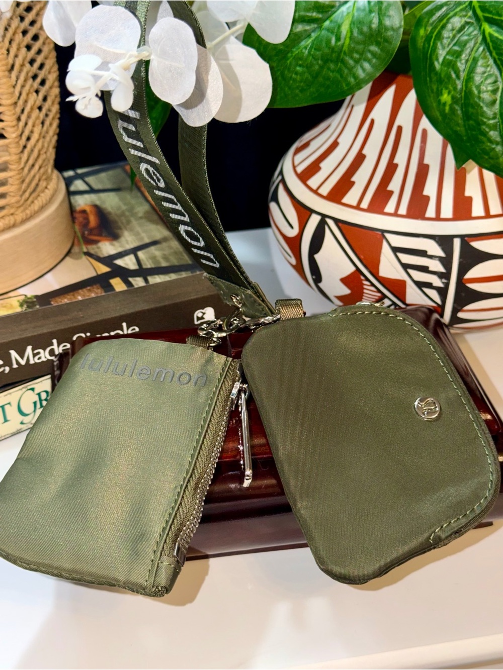 LULULEMON athletica Olive Green Double Pouch Wristlet Keychain